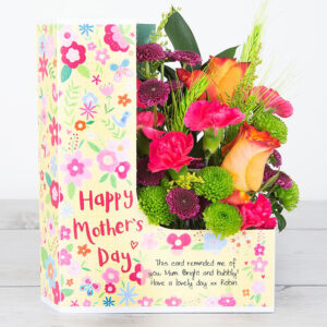 Mother’s Day Flowers with Dutch Roses, Santini Chrysanthemums, Carnations, Chico leaf and Lime Wheat