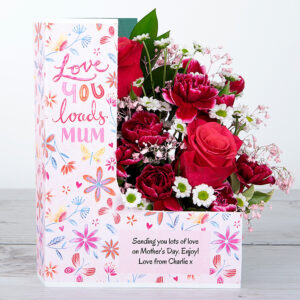 Mother’s Day Flowercard with Dutch Roses and Pink and White Carnations.
